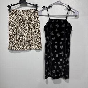 Lot of 2 Shein Balck Velour Butterflies Dress & Animal Print Skirt Girls 11/12